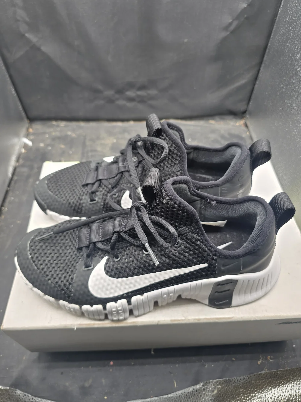 Nike Black and White Knit Athletic Sneakers with Swoosh‎